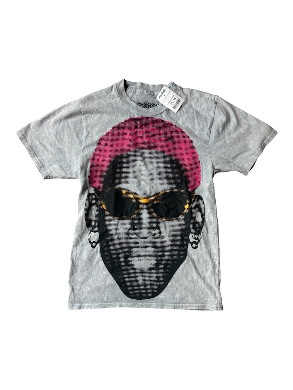 Men's NBA Dennis Rodman w/pink hair Gray Graphic Short Sleeve size small